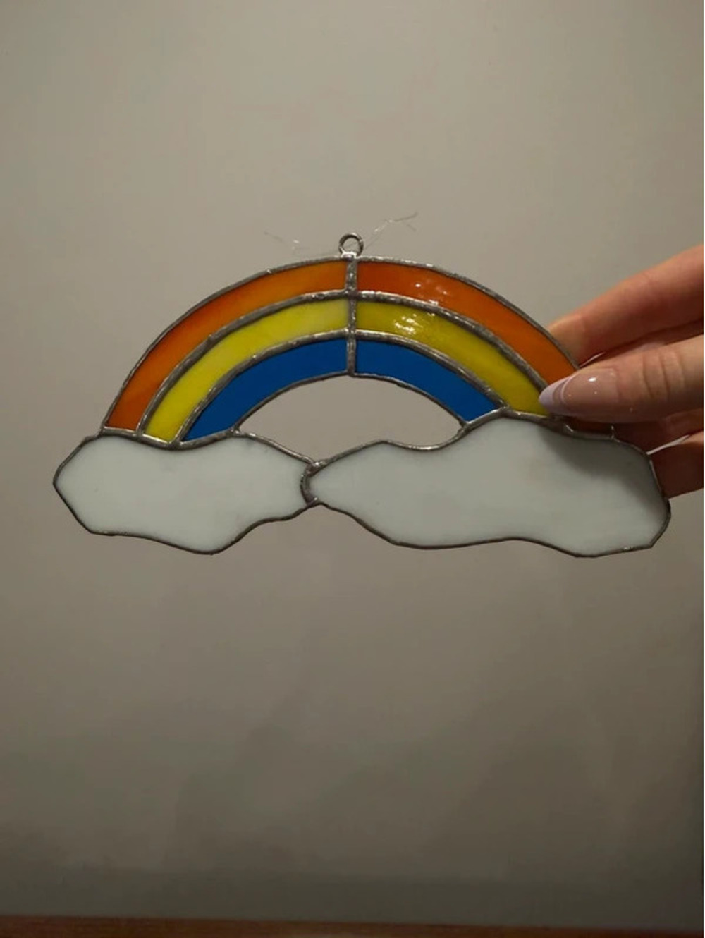 Vintage Stained Glass Rainbow & Clouds Suncatcher
